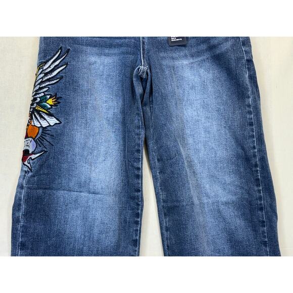 Ed Hardy Brave Hearts Wide Leg Jeans Women’s Size 28 Y2K Retro Denim - Picture 8 of 10